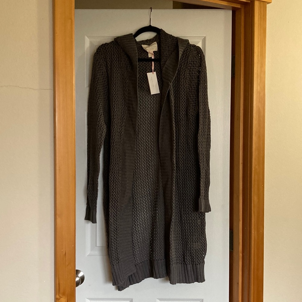 evy's tree Charcoal Open Knit Hooded Cardigan